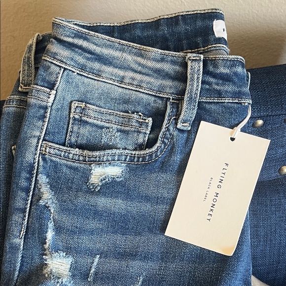 Flying Monkey Distressed Blue Jeans - Picture 2 of 5